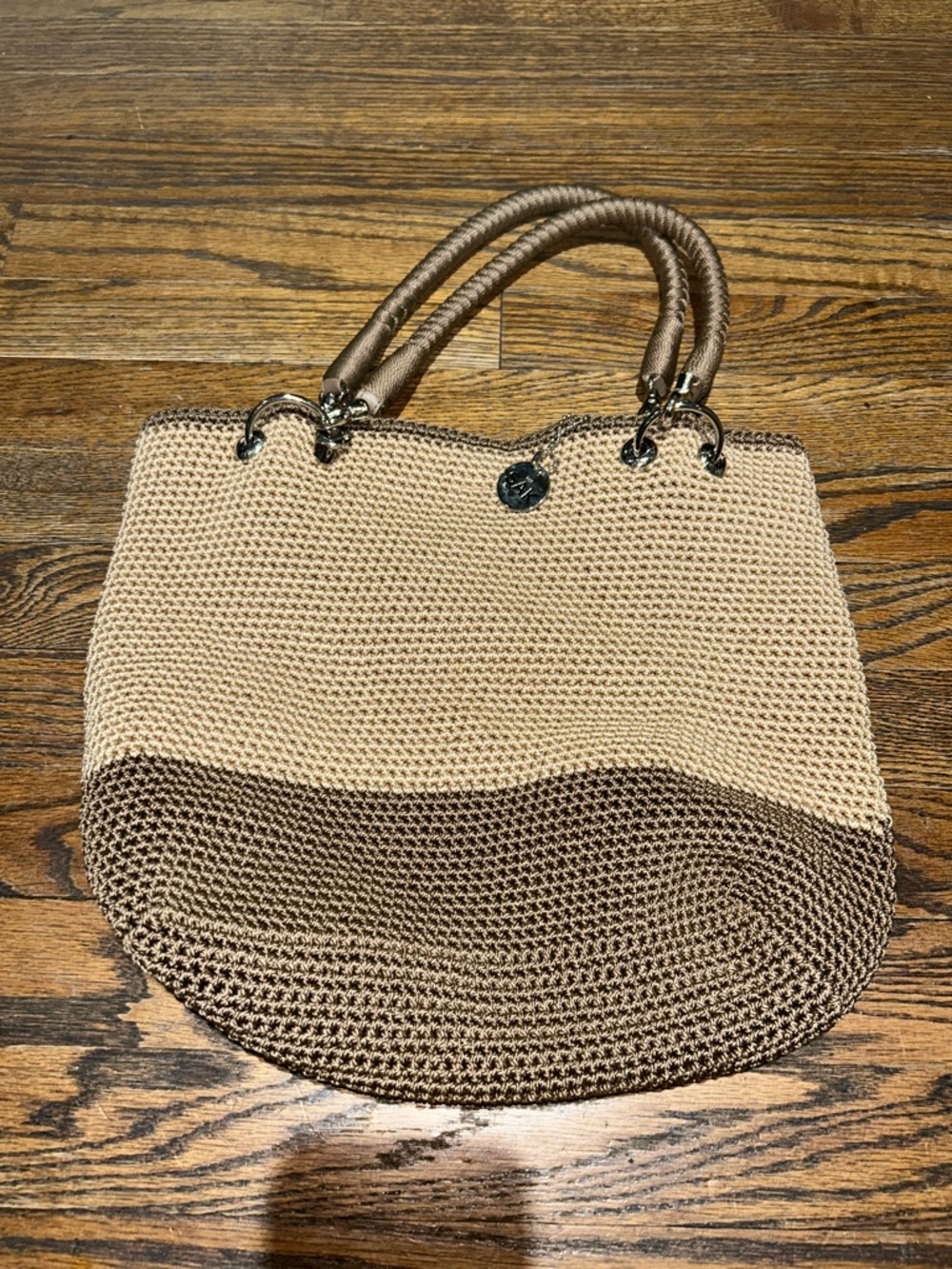 The Sak Two-Tone Woven Tote in Beige & Brown